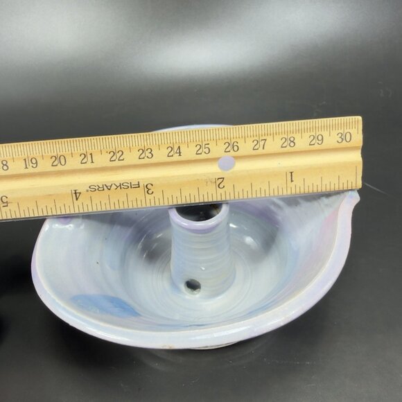 Hand Made Pottery Stoneware Baking Dish Cake Pan Pastel Blue Glaze Artist Signed - Picture 3 of 14